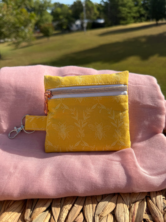 Yellow Bumblebee Keychain Card Holder Pouch