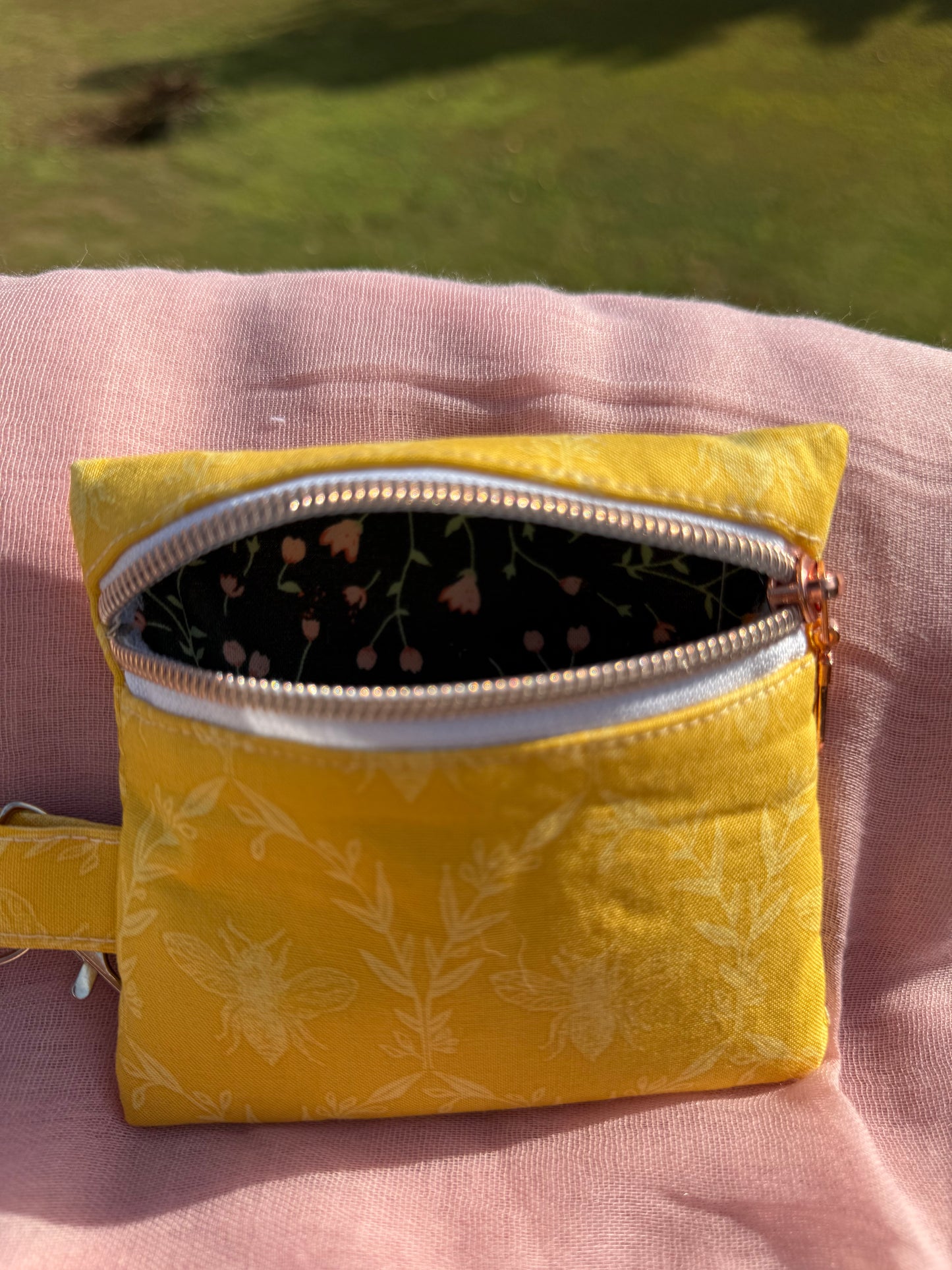 Yellow Bumblebee Keychain Card Holder Pouch