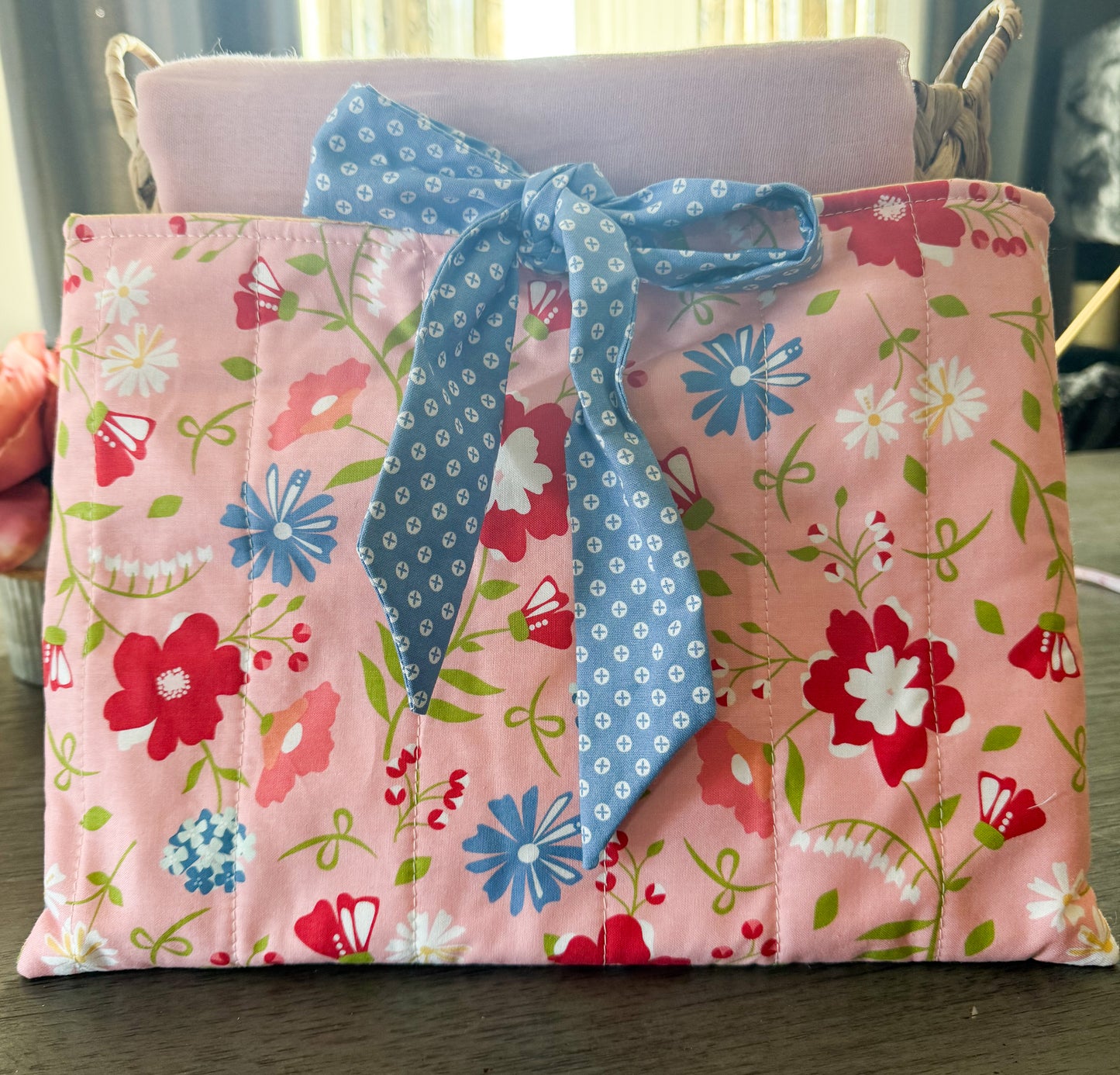 Pink Laptop Sleeve with Blue Tie Bow