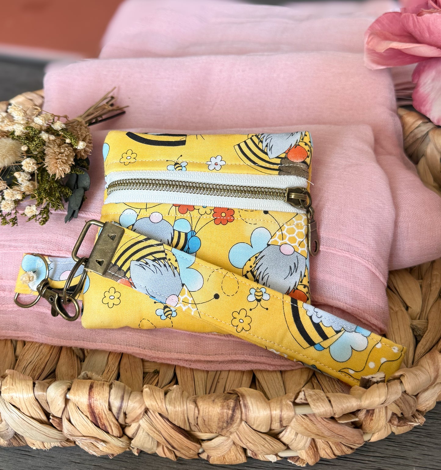 Yellow Gnome Keychain Wallet w/ Matching wristlet