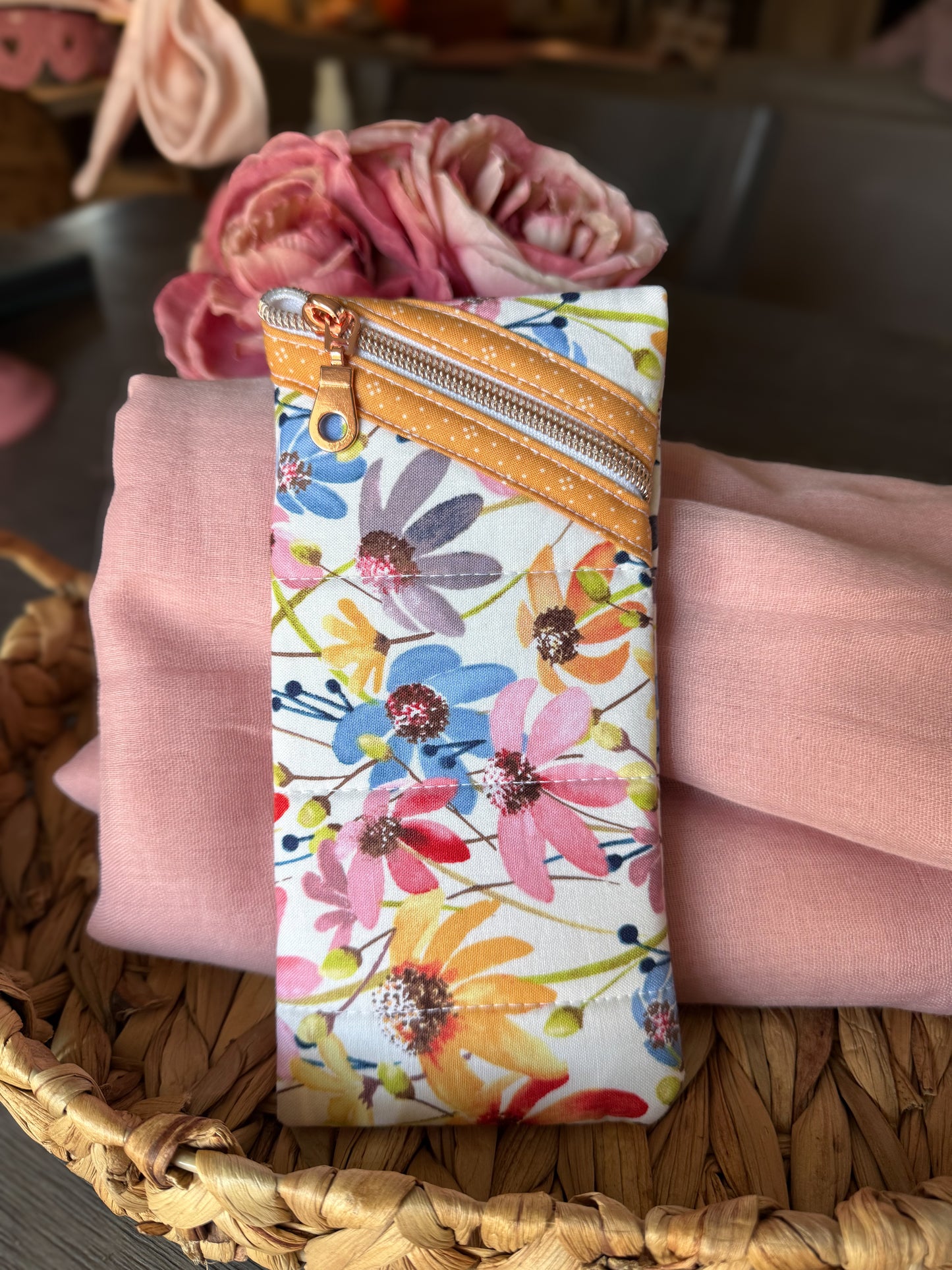 Yellow Floral Pencil/Eyeglass Case