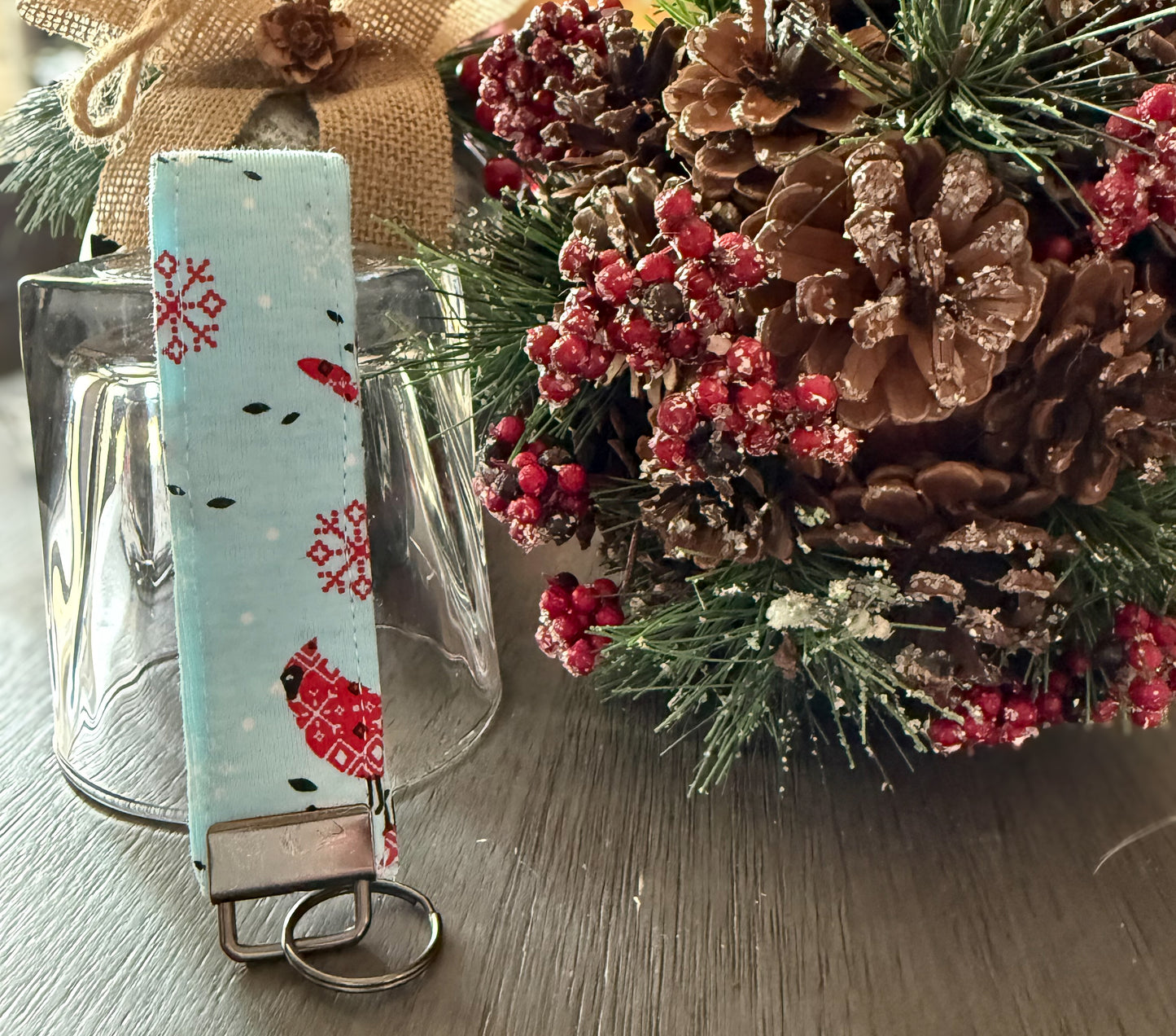 Blue Cardinal Christmas Keychain