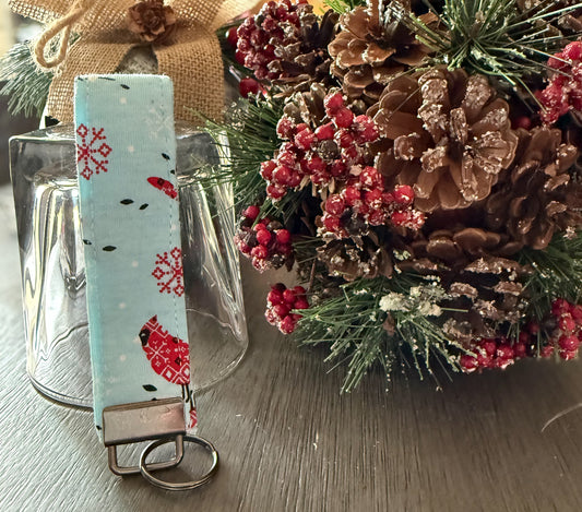 Blue Cardinal Christmas Keychain